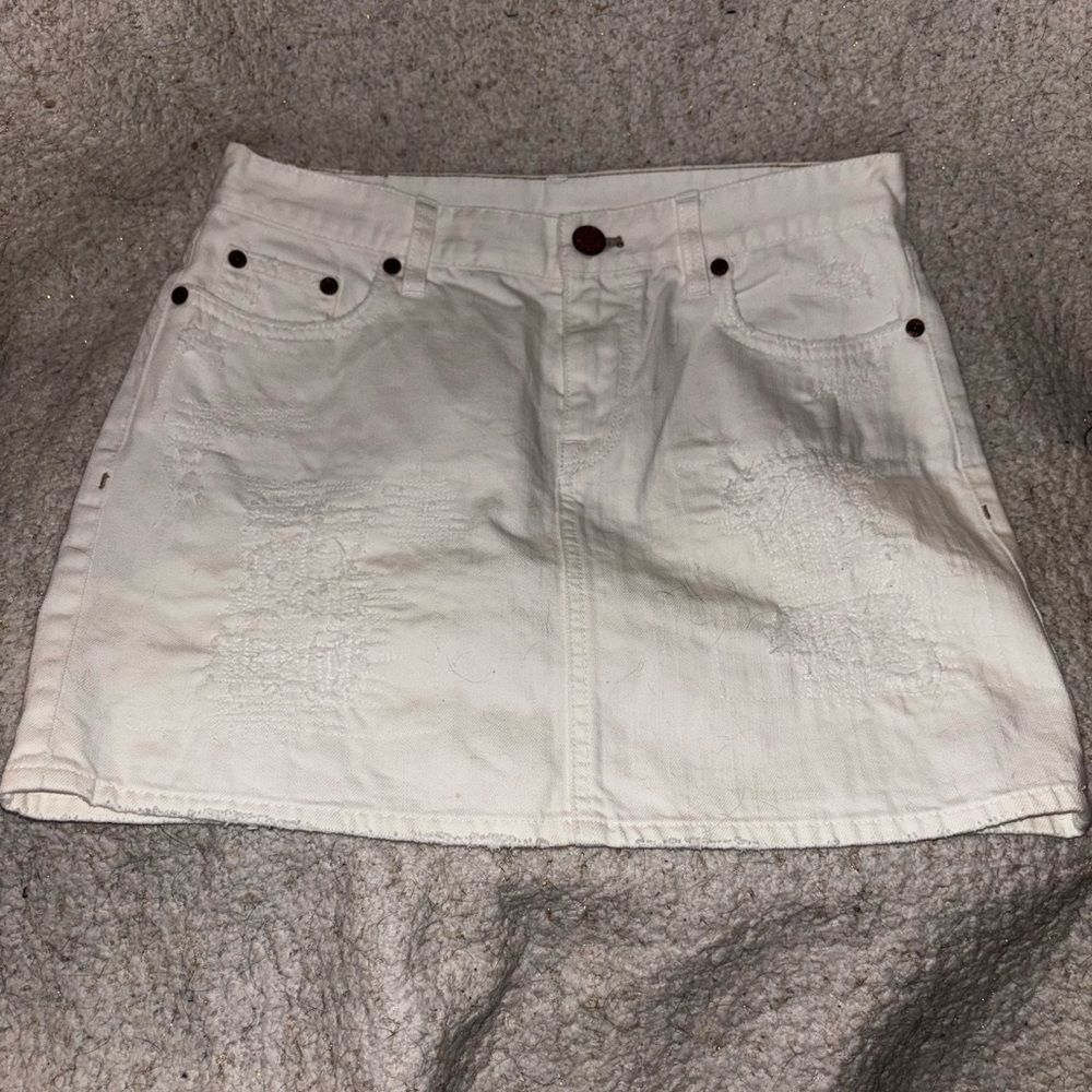 J. Crew Classic White Distressed Denim Mini Skirt Size 2